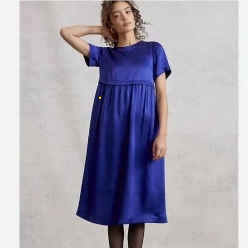 NWT $148 Anthropologie Maeve Dress Size M Sapphire Blue Oversized Midi Boho